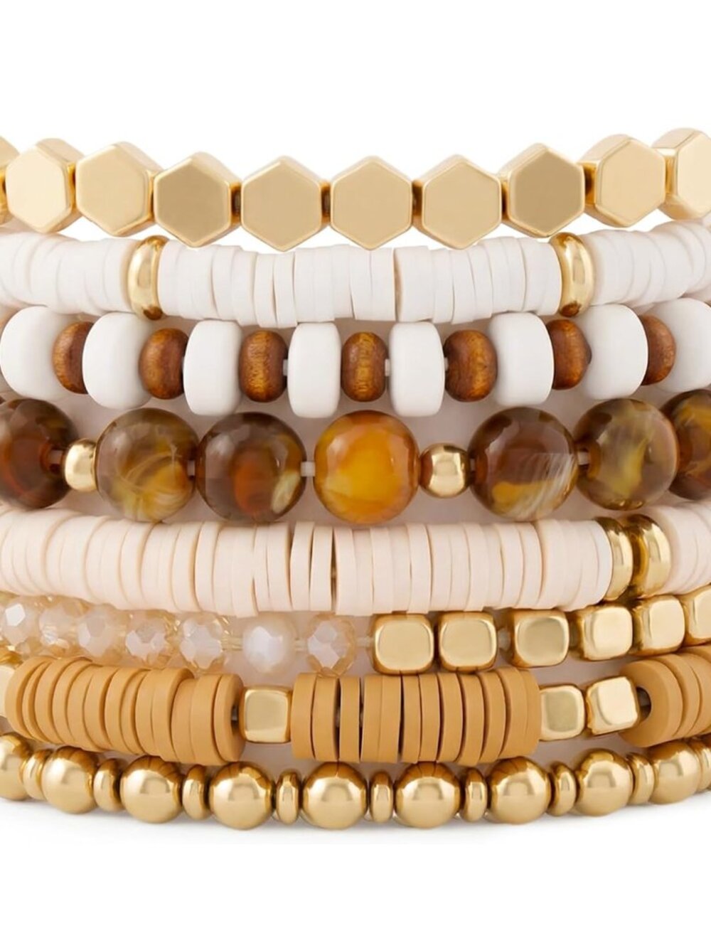 8-Piece Bohemian Clay Bead Bracelets Set - Stylish Everyday Stacking Jewelry